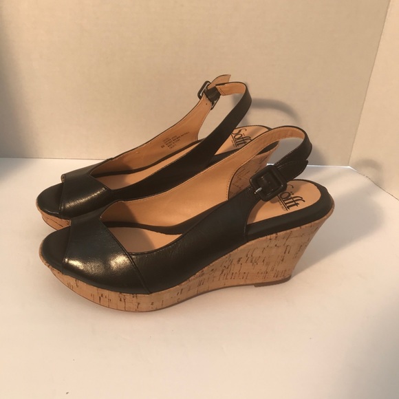Sofft Peep Toe Wedges Black Leather Size 8 - Picture 7 of 14